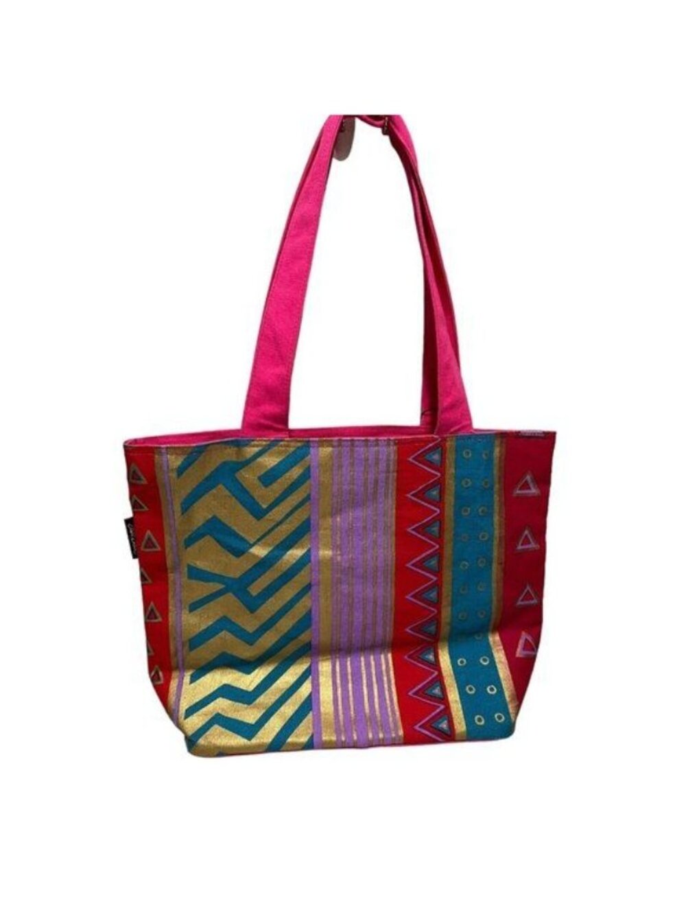 Laurel Burch Cat Geometric Large Shoulder Tote Bag Beaded Inner Pockets EUC - Picture 4 of 12